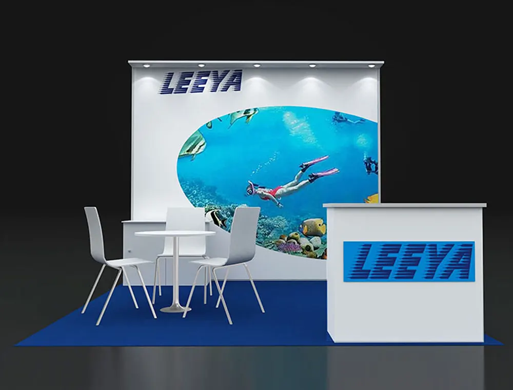 Compact 10x10 booth with spotlight lighting