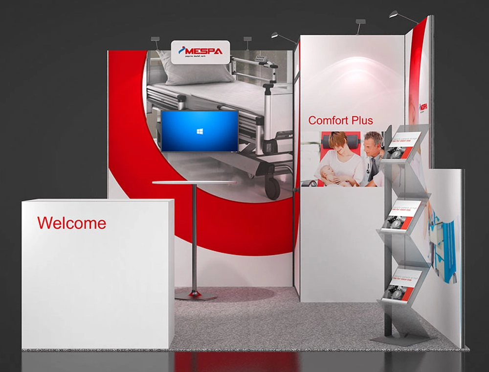10x10 display booth with monitor screen wall