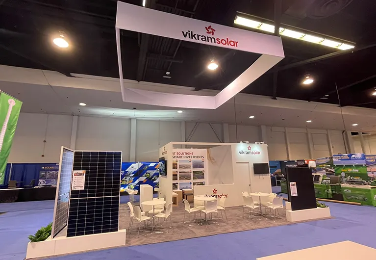 20x20 Trade Show Exhibit Rental at SPI Expo 2022 | Anaheim for the company Vikram Solar