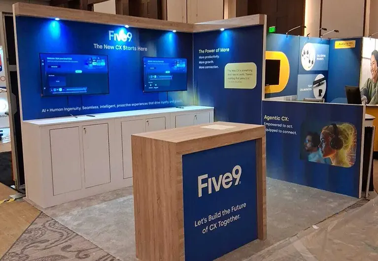 Five9 custom 10x10 trade show booth at Customer Contact Week 2025
