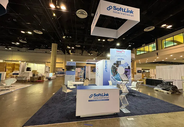 trade show booth in Orlando at HIMSS Expo 2024 for Soft Link