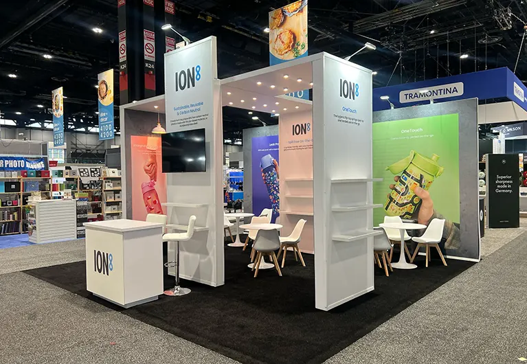 20x20 Trade Show Booth Rental for ION8 at IHS 2025 — Designed and Built by Triumfo Inc.
