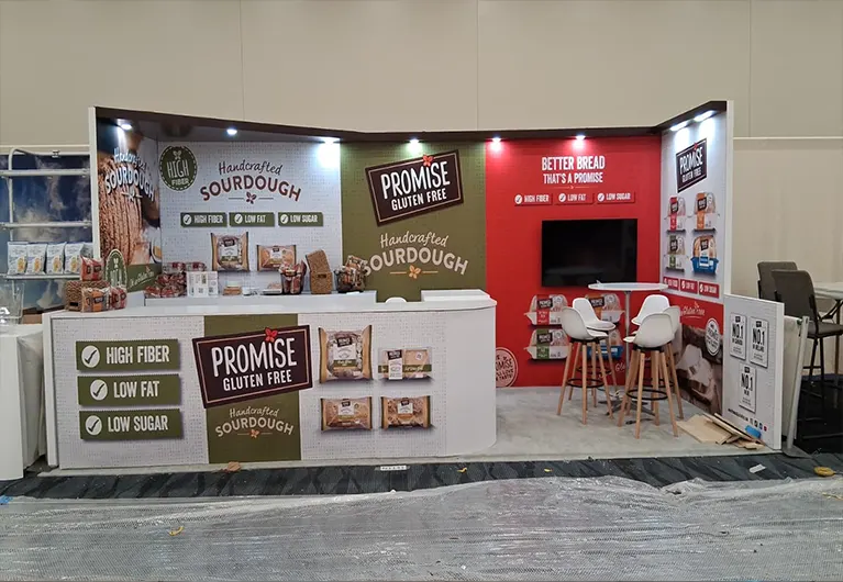 10x20 trade show display designed and built for Promise at Natural Products Expo West 2026 in Anaheim